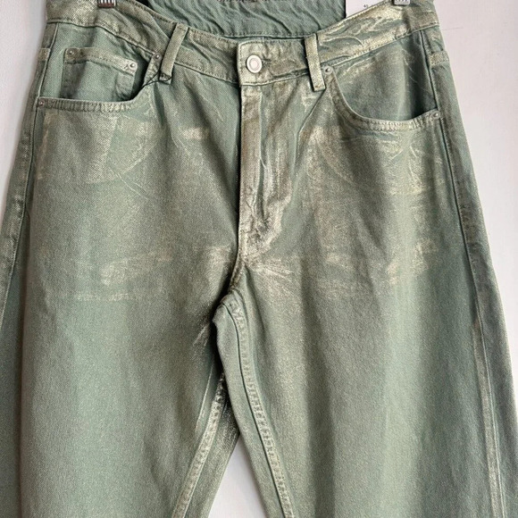 Zara Green  Metallic Relaxed Baggy Jeans 31 - Picture 2 of 5